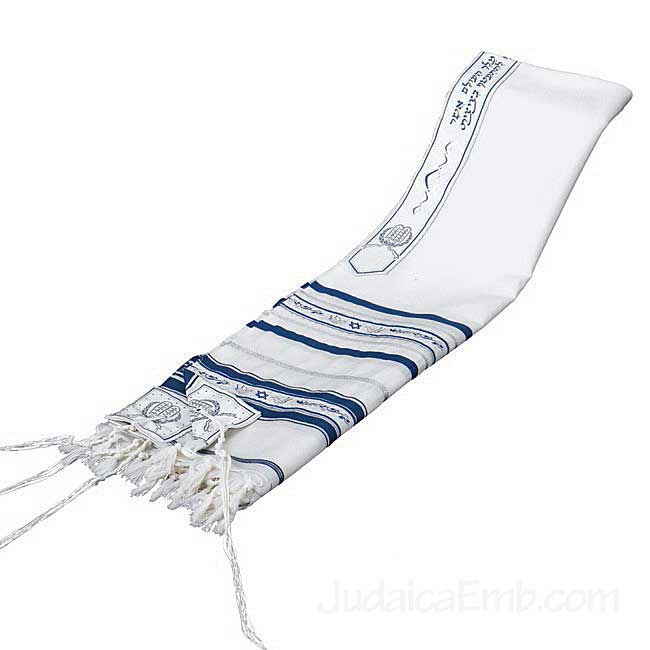 Talitnia Acrylic Wool Traditional Tallit Prayer Shawl (Blue and Gold  Stripes)